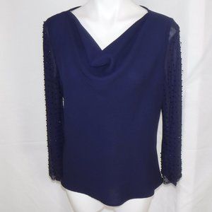 Dressy Navy Blouse with beaded sleeves